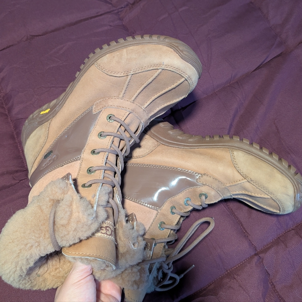 UGG Adirondack Women's 10 Brown Sheep Waterproof Boots Lace Up Mids Leather Snow - Picture 11 of 13
